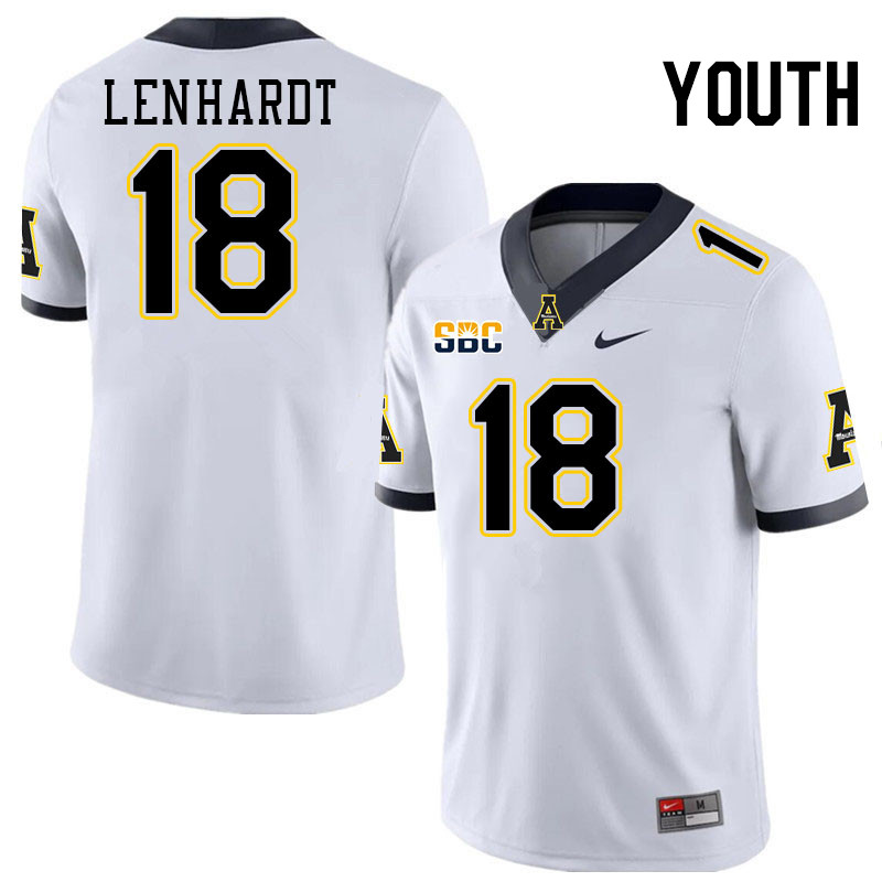 Youth #18 Trey Lenhardt Appalachian State Mountaineers College Football Jerseys Stitched-White